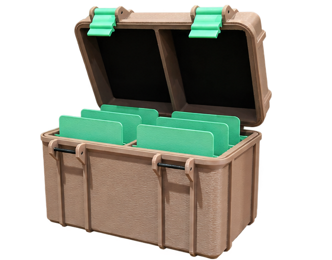 Open Top Loader Storage box with green dividers